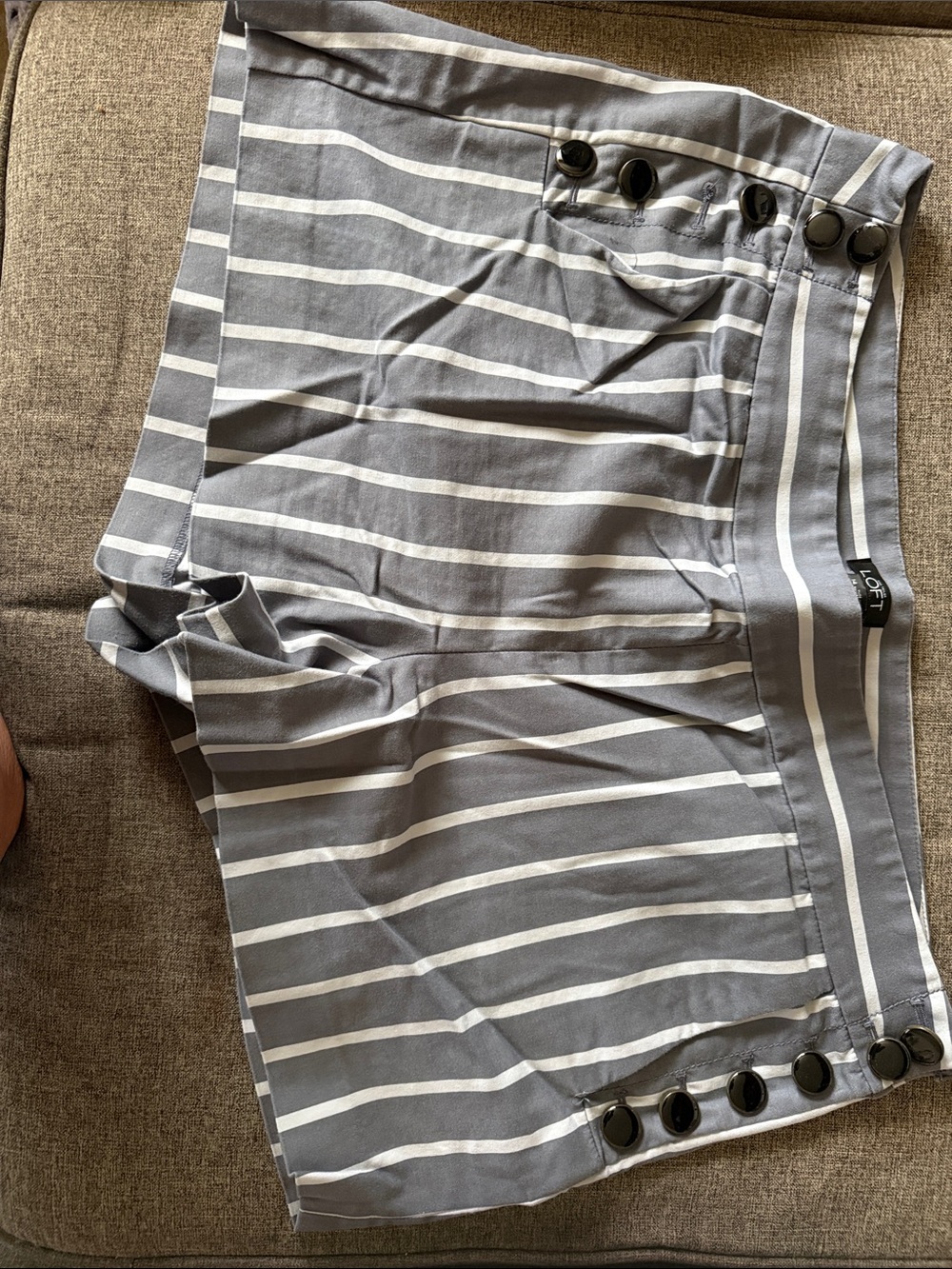 LOFT Women’s Gray and White Striped Flat Front Shorts